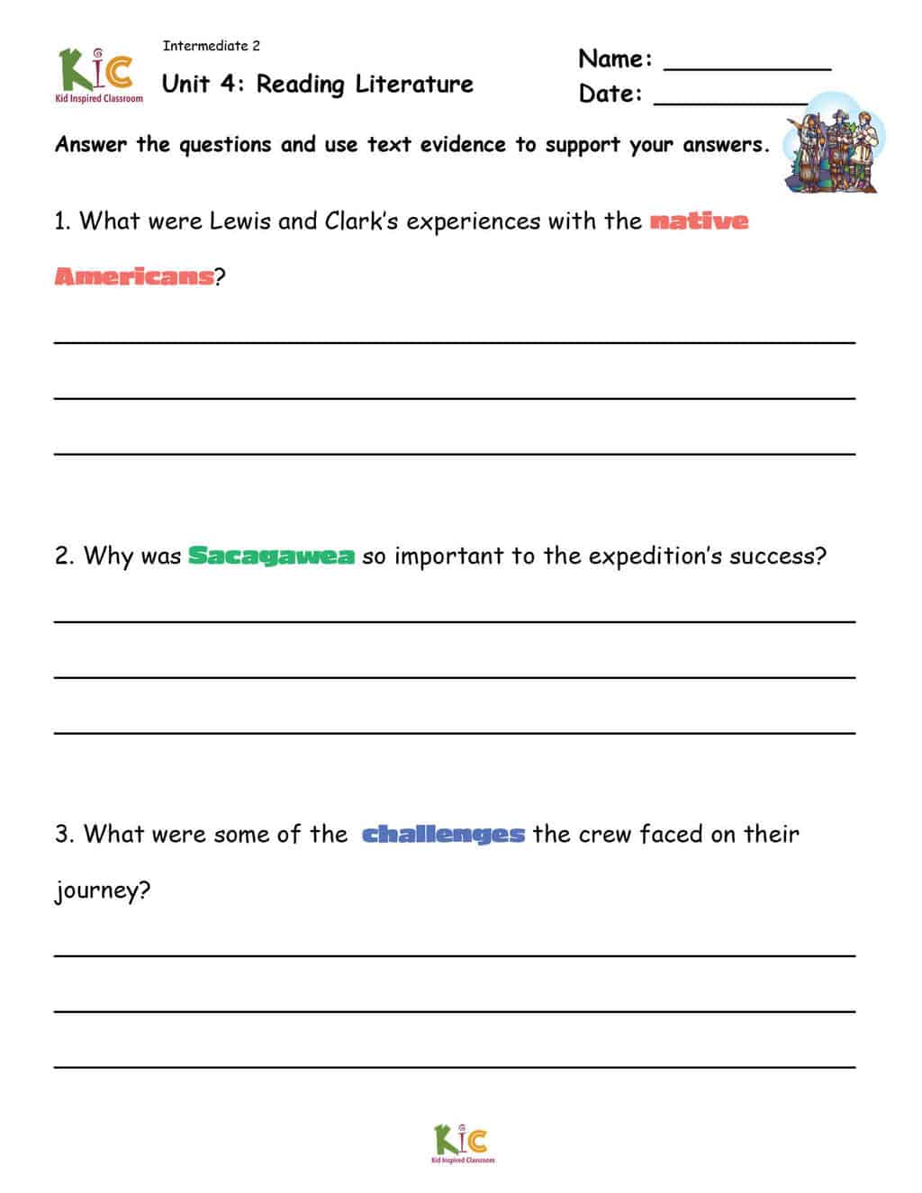 Lewis and Clark Reading Comprehension Questions for ESL Reading Comprehension 
