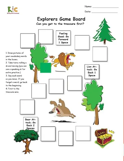 ESL Vocabulary Activity Board Game Template Pic (small)