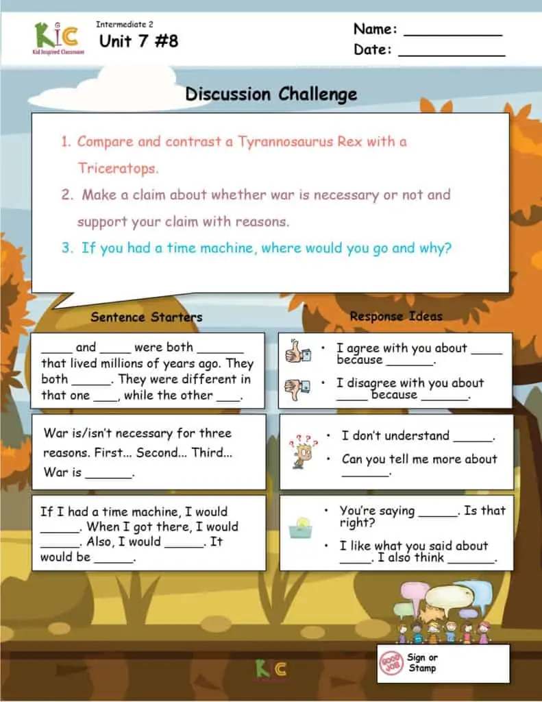 ESL Discussion Teaching Resource with Sentence Stems