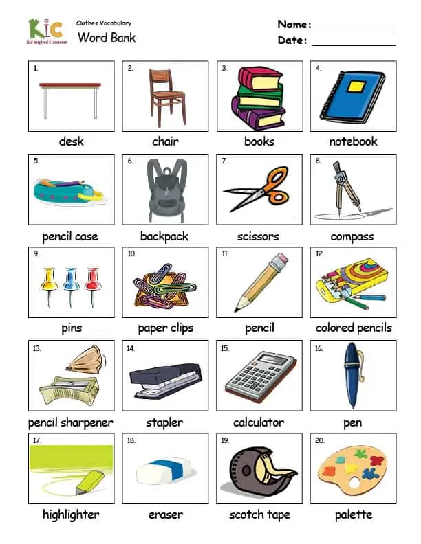 Vocabulary Theme Lesson Word Bank Practice from the ESL Curriculum Membership