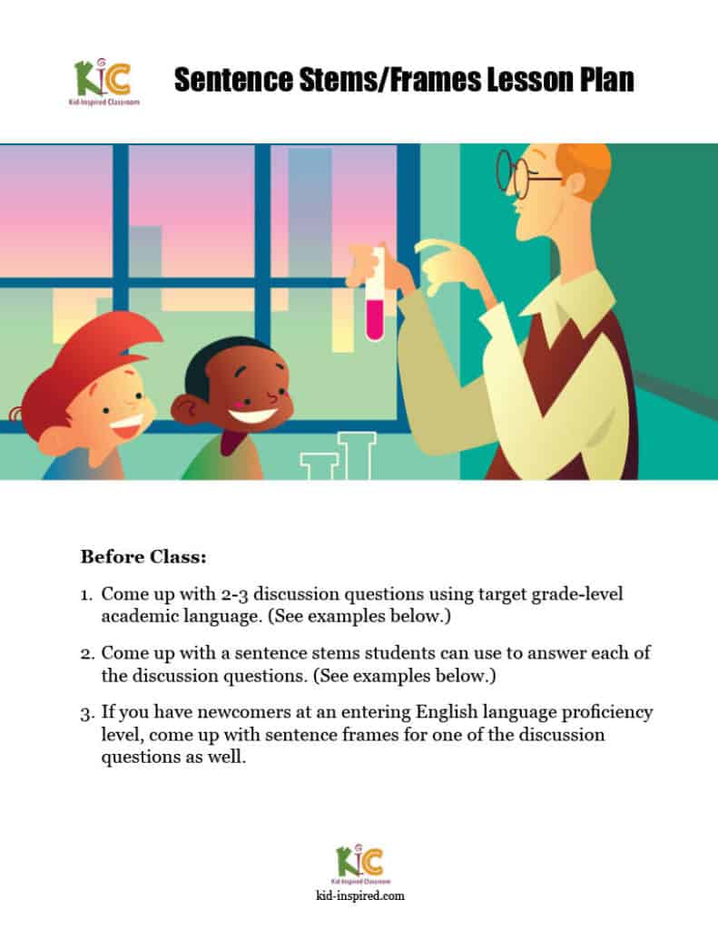 Sentence Stem Lesson Plan for English Learners